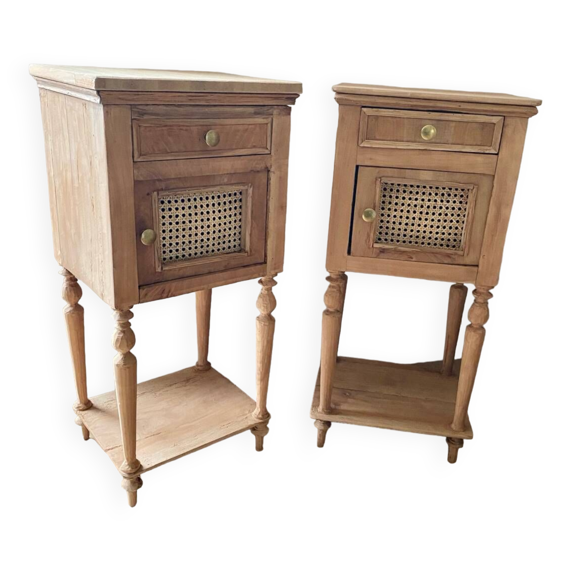 Pair of solid wood cane bedside or nightstands