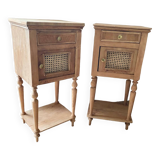 Pair of solid wood cane bedside or nightstands