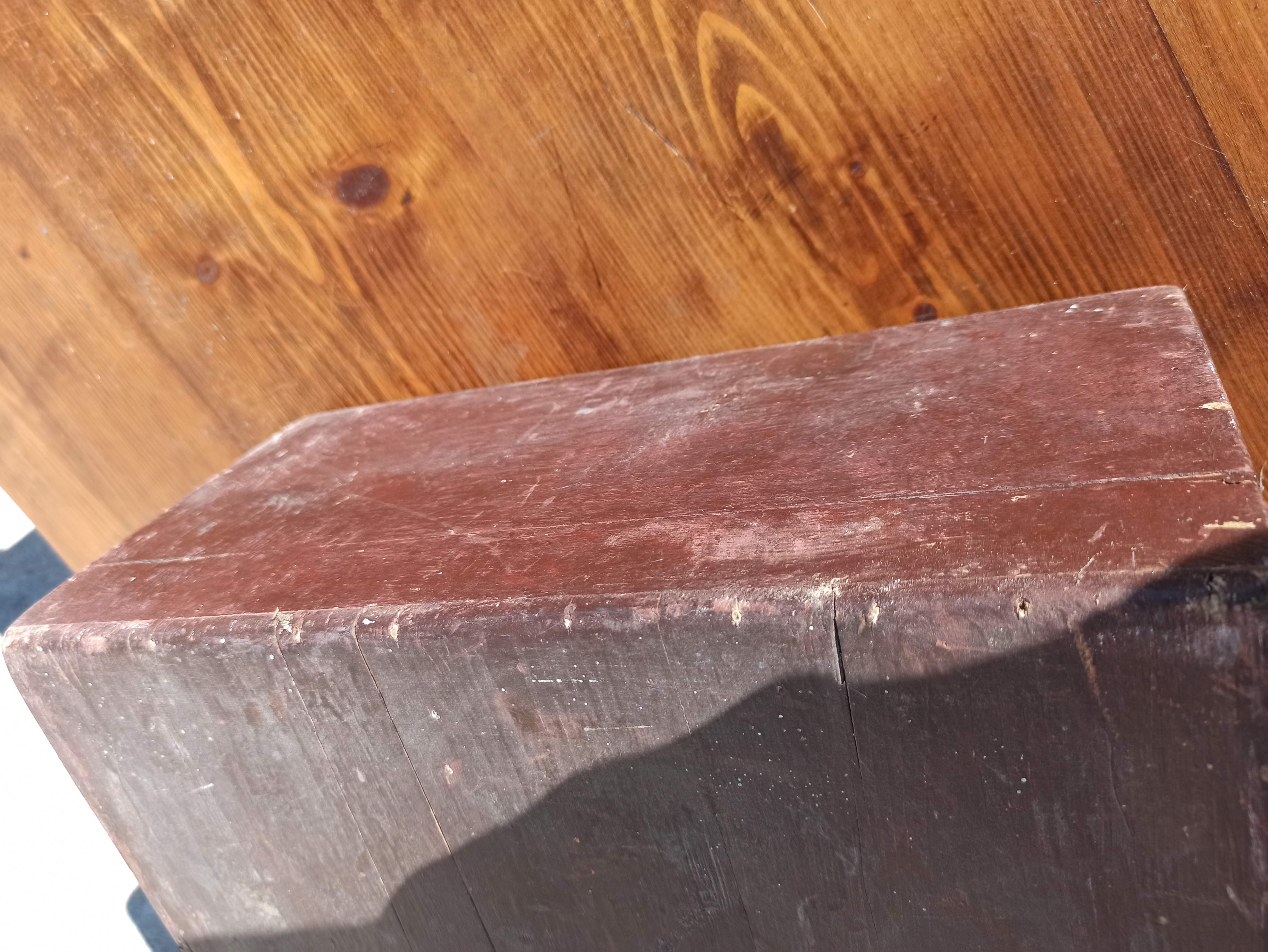 Antique wooden suitcase with lock and key