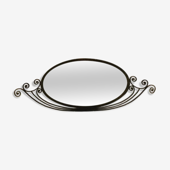 Miroir ovale Art Déco en fer martelé 44x118cm