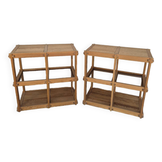 Pair of vintage pine bookcases and shelves, Maison Regain style, 1970s design