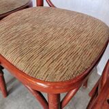 Vintage Italian Bistro Chairs - 1980s Reddish Wood, Brown Fabric - Set of 6