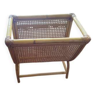 Fluted rattan magazine rack, 1950s