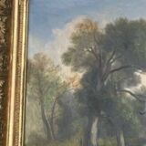 Large old painting landscape river – oil on canvas late 19th century – framed