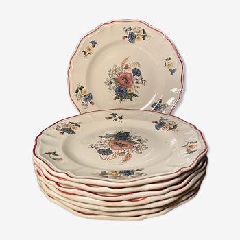 Lot de 8 assiettes plates en faïence Digoin Sarreguemines, modèle Agreste