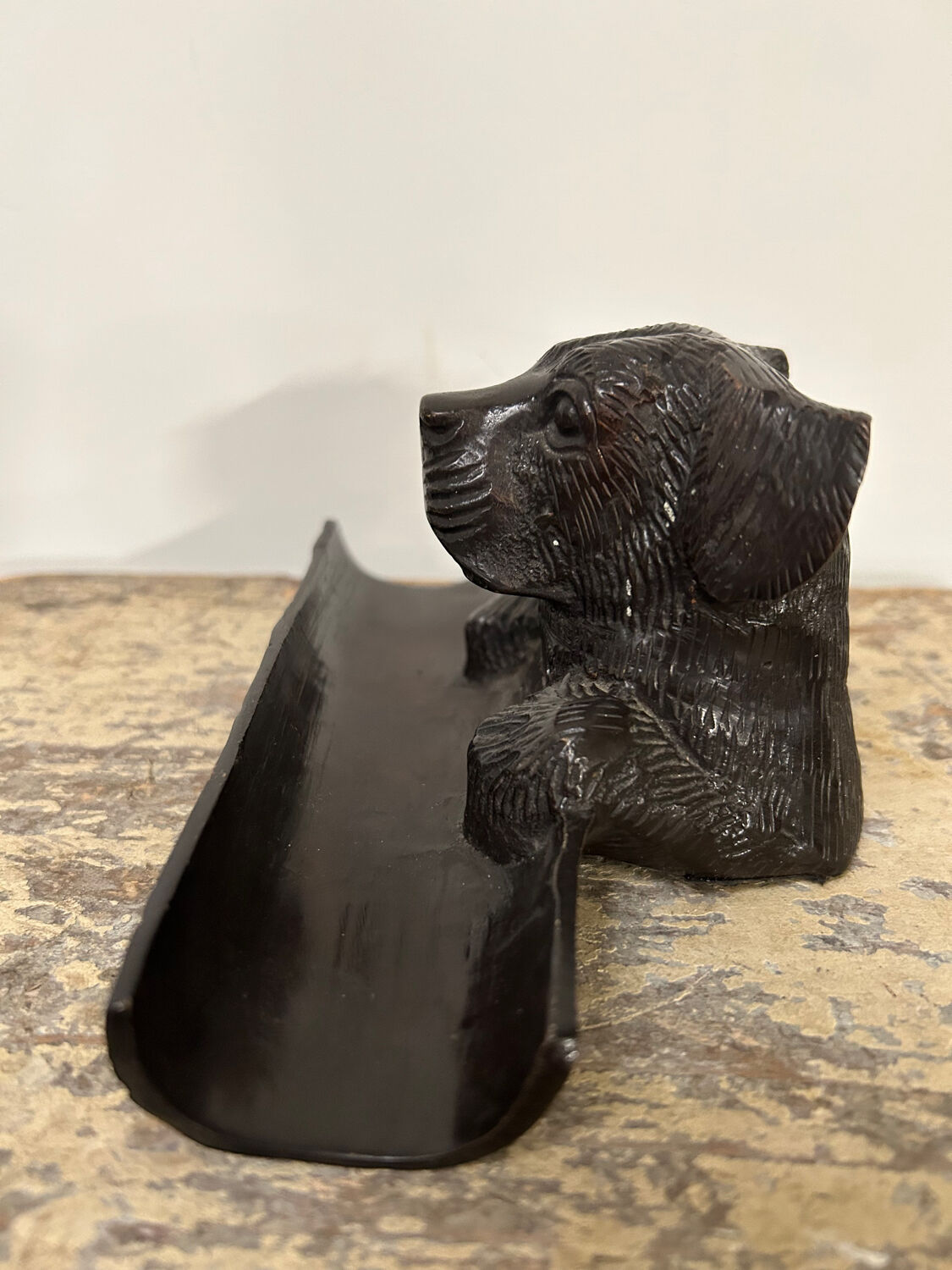 Old bronze pen holder, dog, vintage decoration, flea market XXth