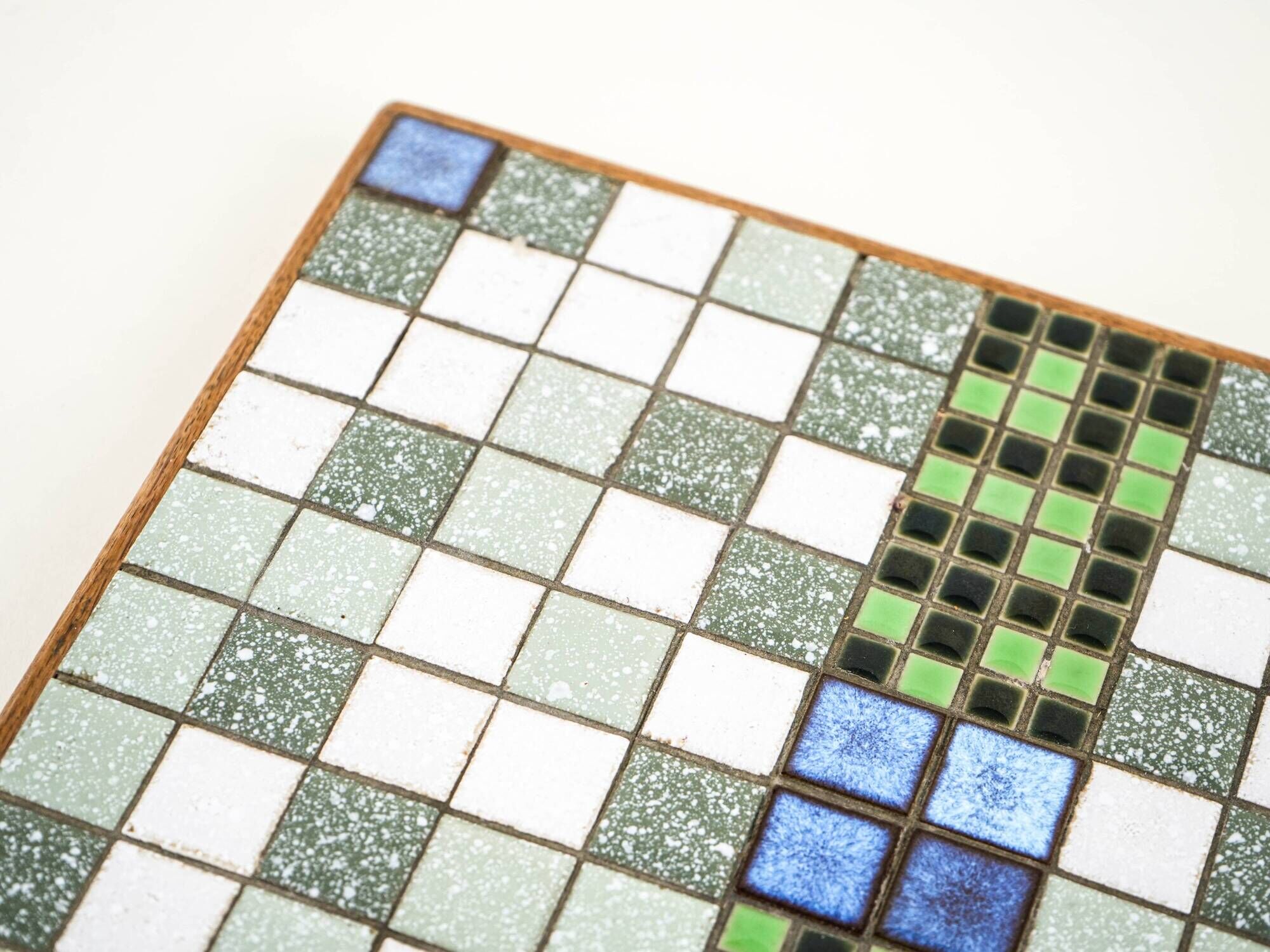 Mosaic tray with stoneware tiles in wooden frame, Bauhaus, 1970s