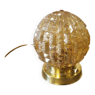 Art Deco glass and brass ball lamp