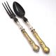 Antique salad server in silver metal and black horn - neoclassical flowered service 19th century.