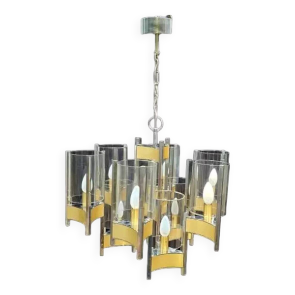 Lustre Vintage en Chrome et Laiton par Sciolari