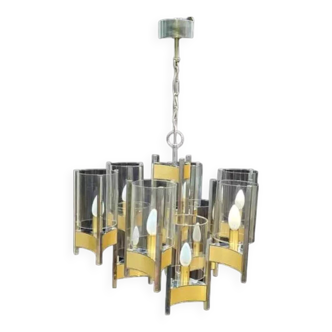 Lustre Vintage en Chrome et Laiton par Sciolari