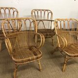Set of 4 rattan armchairs