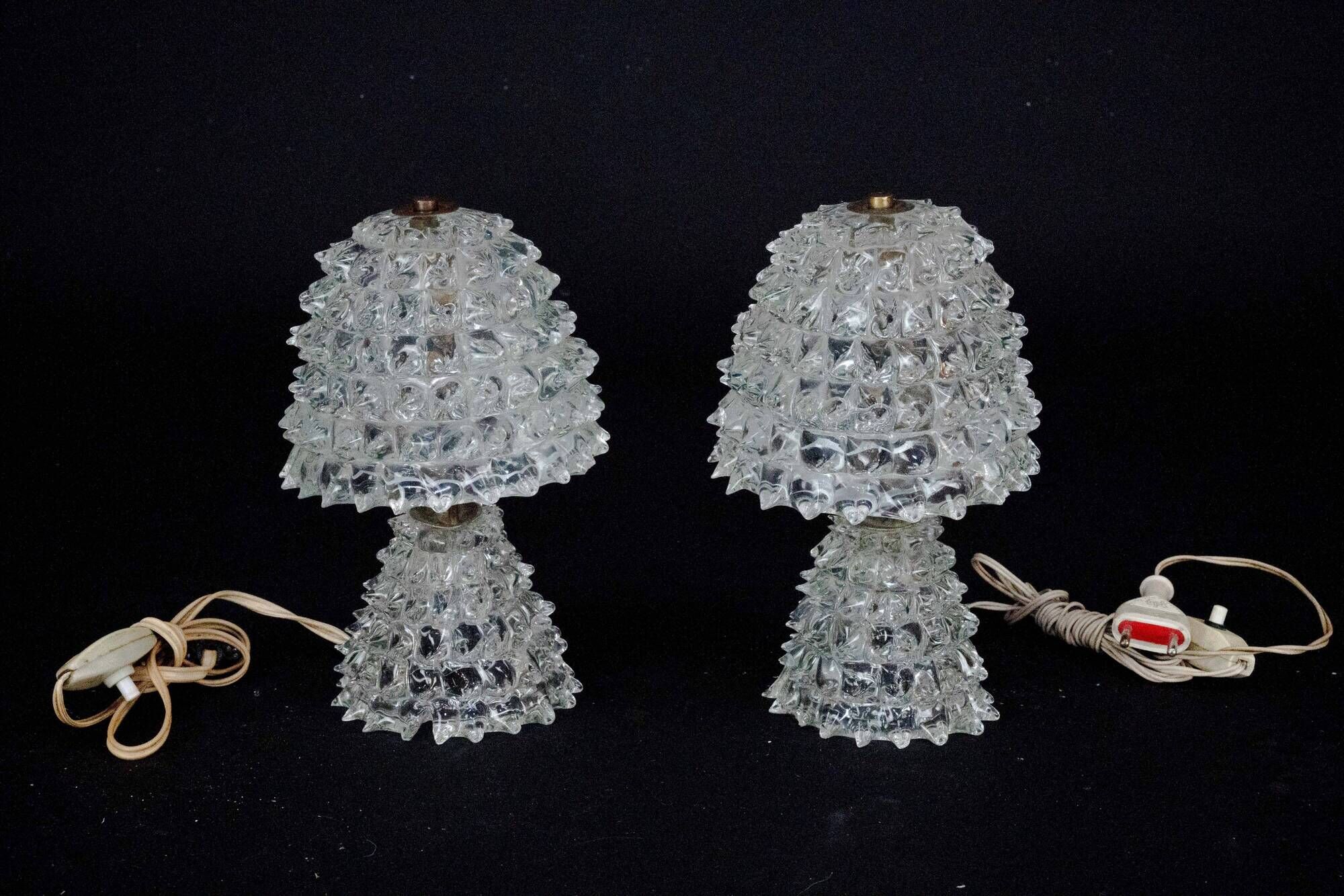 Pair of Italian Murano “Rostrato” Glass Table Lamps by Ercole Barovier, 194