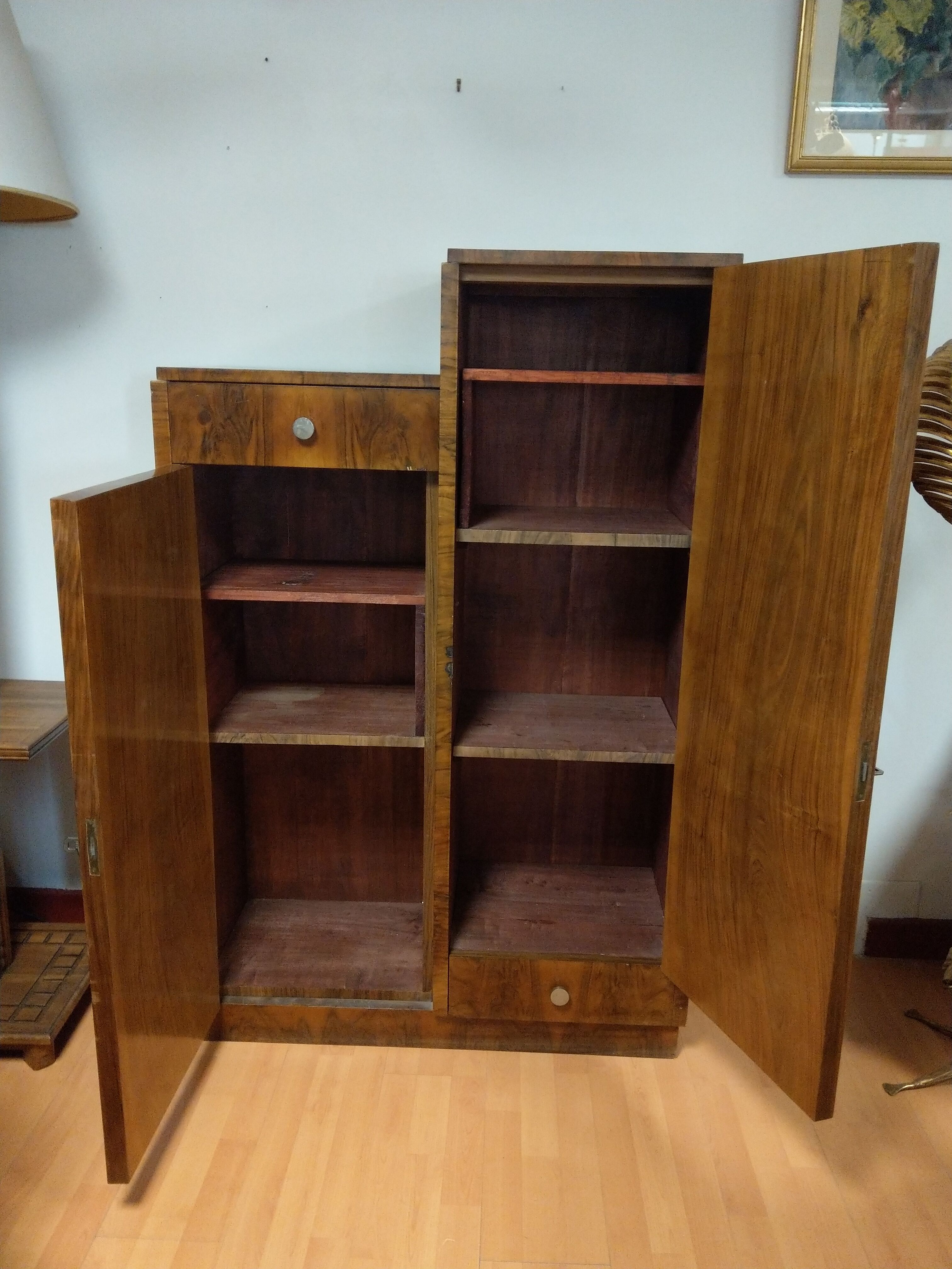 Asymmetrical cabinet Art Deco walnut