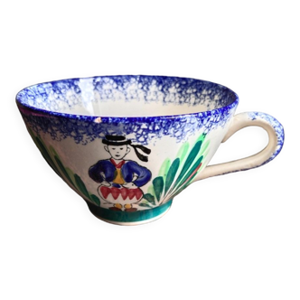 Breton bowl-cup in Quimper de Rochefort earthenware in hand-painted earth