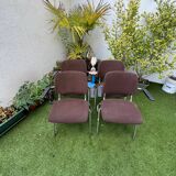 Set of 4 stackable vintage brown armchairs with chrome legs