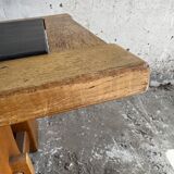 Vintage Oak Coffee Table with Belgian Blue Stone Top — Natural Oak & Dark Slate Grey, 1950s