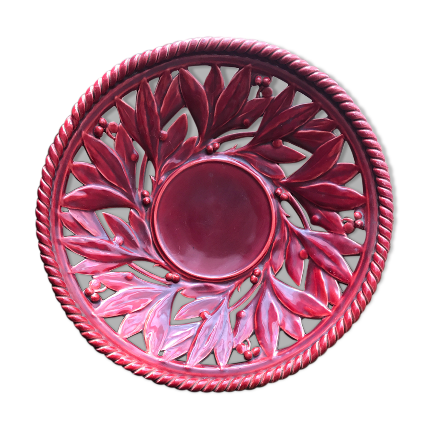 Large cup fruit basket in garnet earthenware