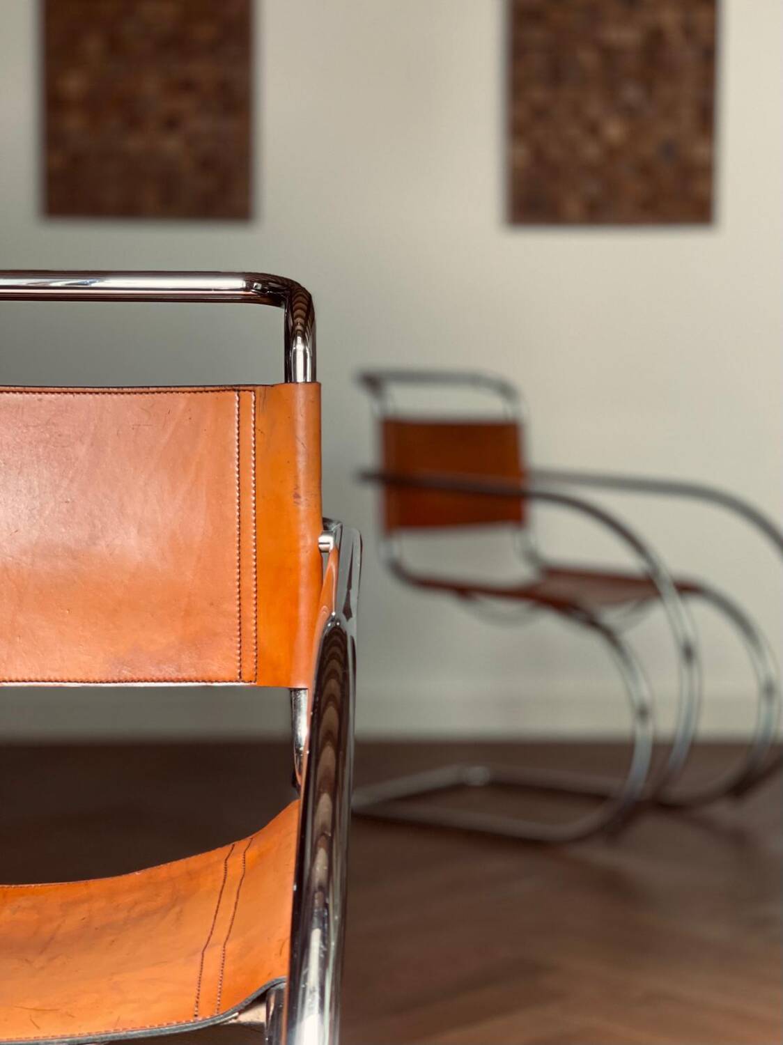 Pair of MR20 armchairs by Ludwig Mies van der Rohe, 1970s edition