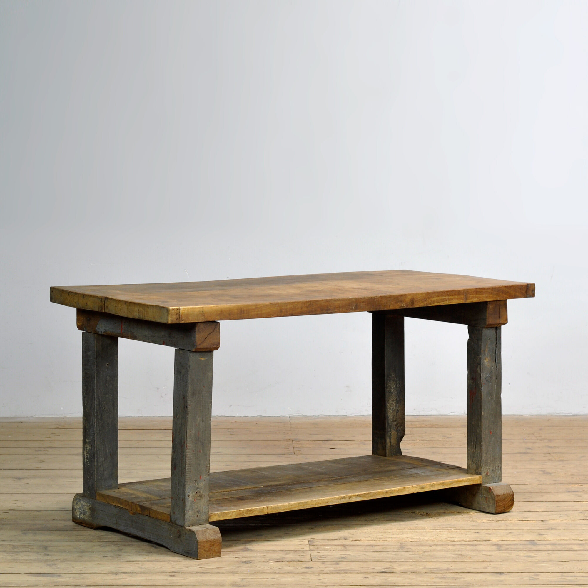 Industrial oak work table, circa 1950