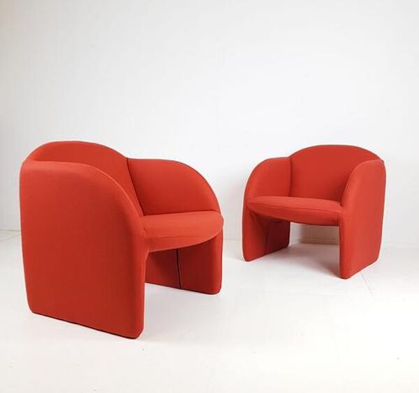 Ensemble de 2 fauteuils Artifort Ben en tissu rouge brique Ploeg