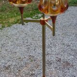 1970s design floor lamp in gold and orange chrome metal with 4 glass tulips
