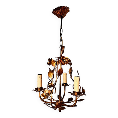 Ancien lustre en métal doré vers 1960