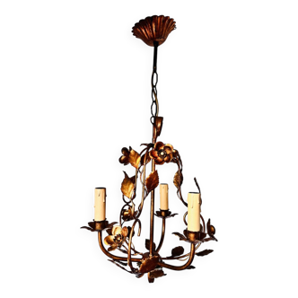 Ancien lustre en métal doré vers 1960
