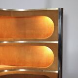 Suede and chrome dry bar with barstools in cognac, italy 1970s