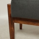Footrest in vintage style, wooden pouffe, corduroy fabric , Graphite upholstery