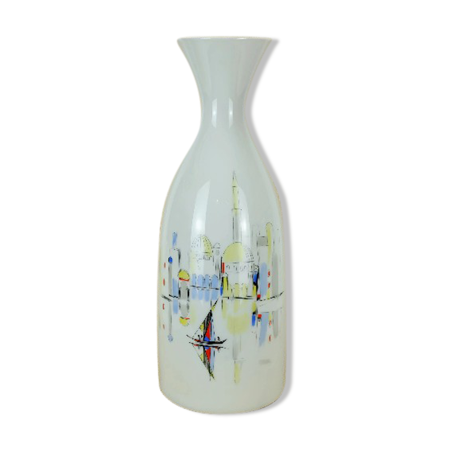 Porcelain vase hutschenreuther 1950s handpainted motif mediterranean city
