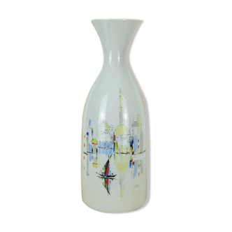 Vase hutschenreuther 1950s motif peint à la main ville méditerranéenne
