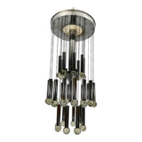 Mid- Century glass and chrome chandelier by Sciolari. Italy 1960s