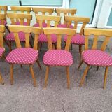 Set of 20 vintage wooden bistro chairs with cushions, year 7
