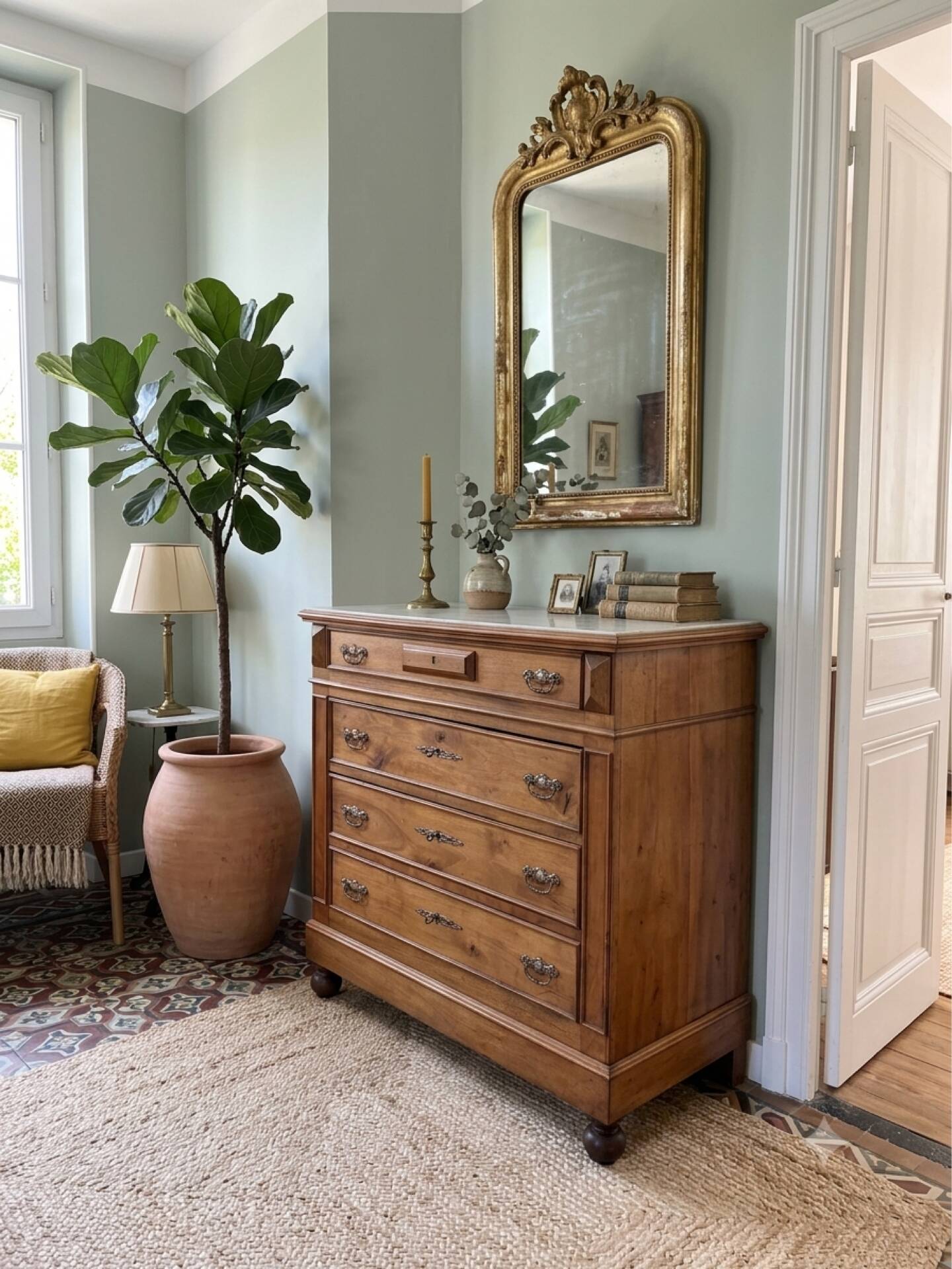 Antique Louis-Philippe commode in solid wood and white marble.