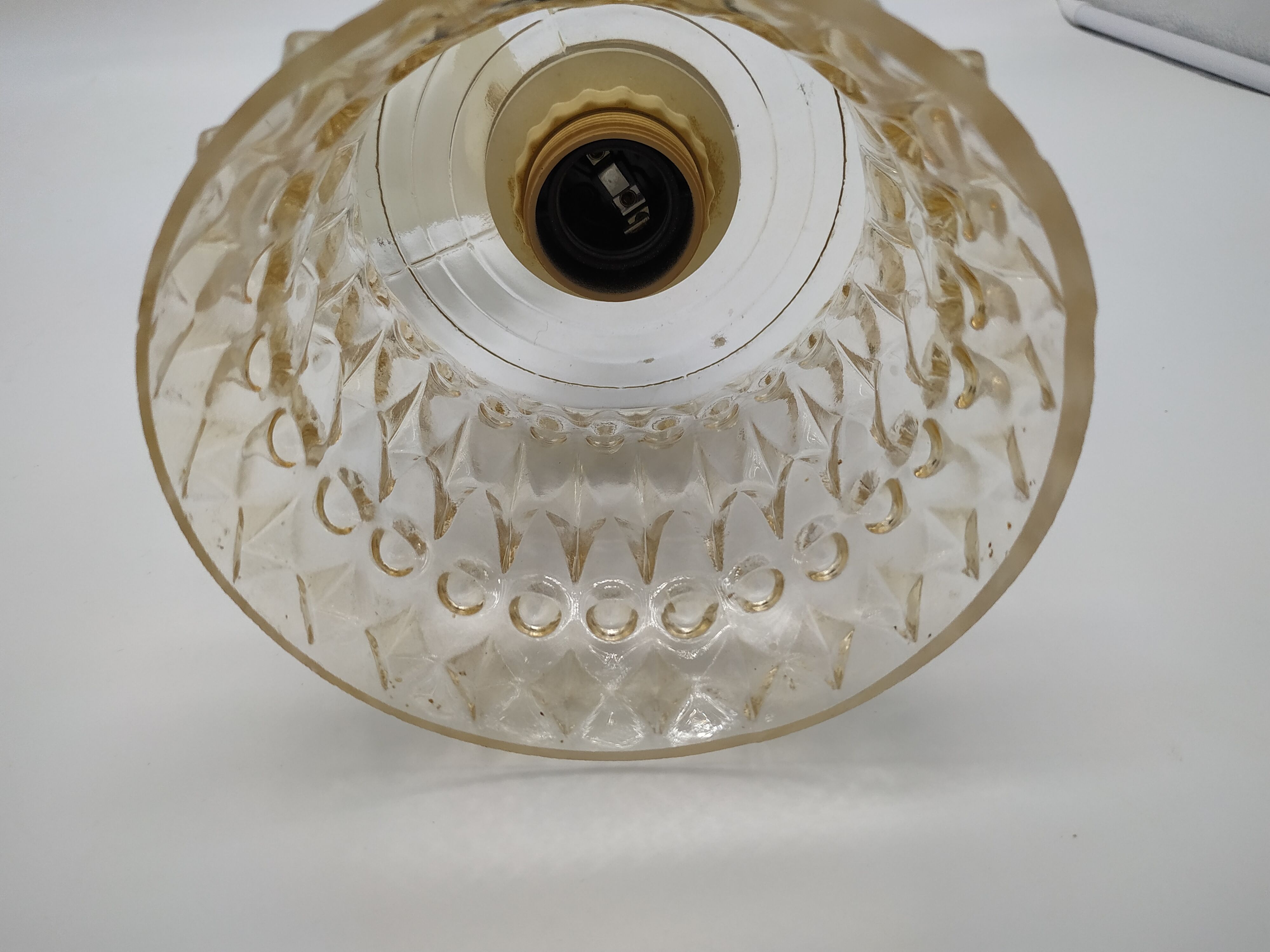 Vintage seventies pendant lamp in pressed molded glass