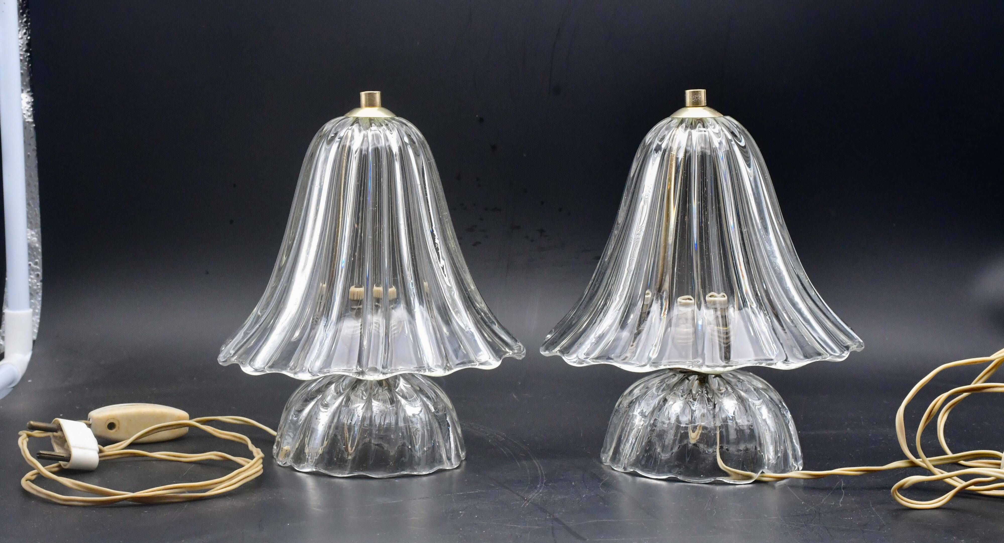 Set of 2 Art Deco Murano glass Barovier e Toso table lamps, 1950