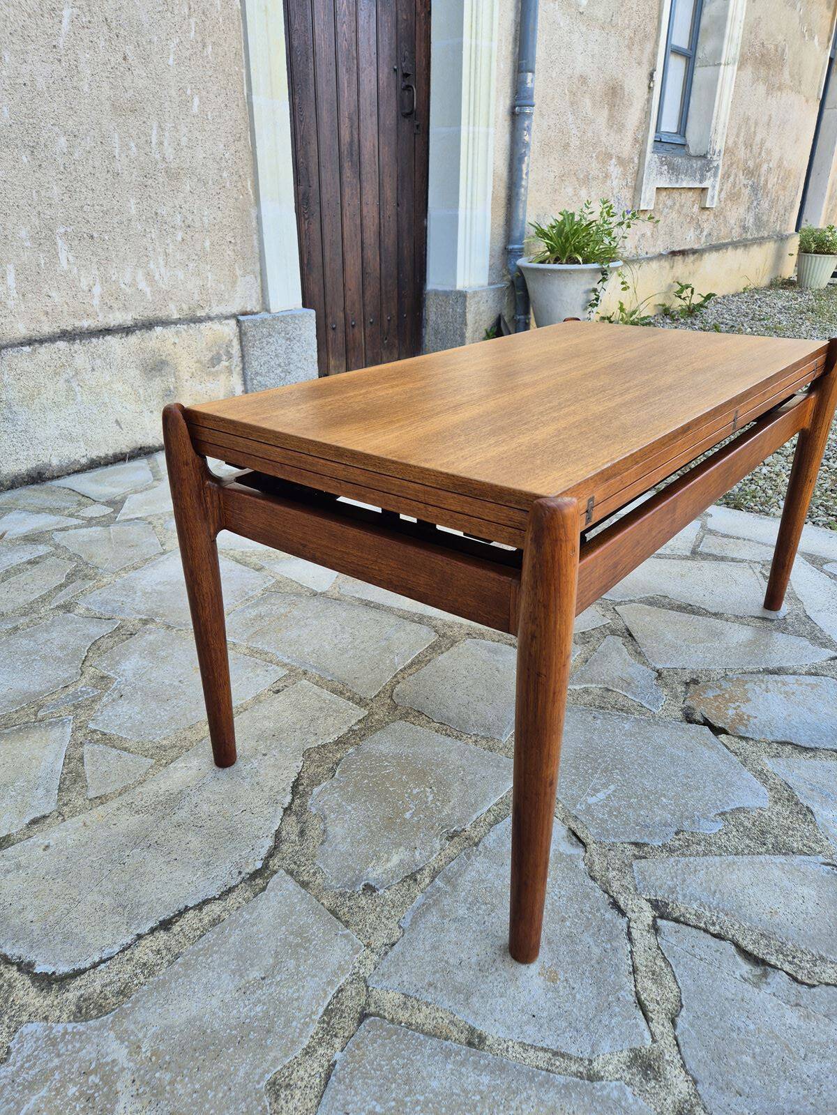 Table basse smorrebrod scandinave en teck vintage