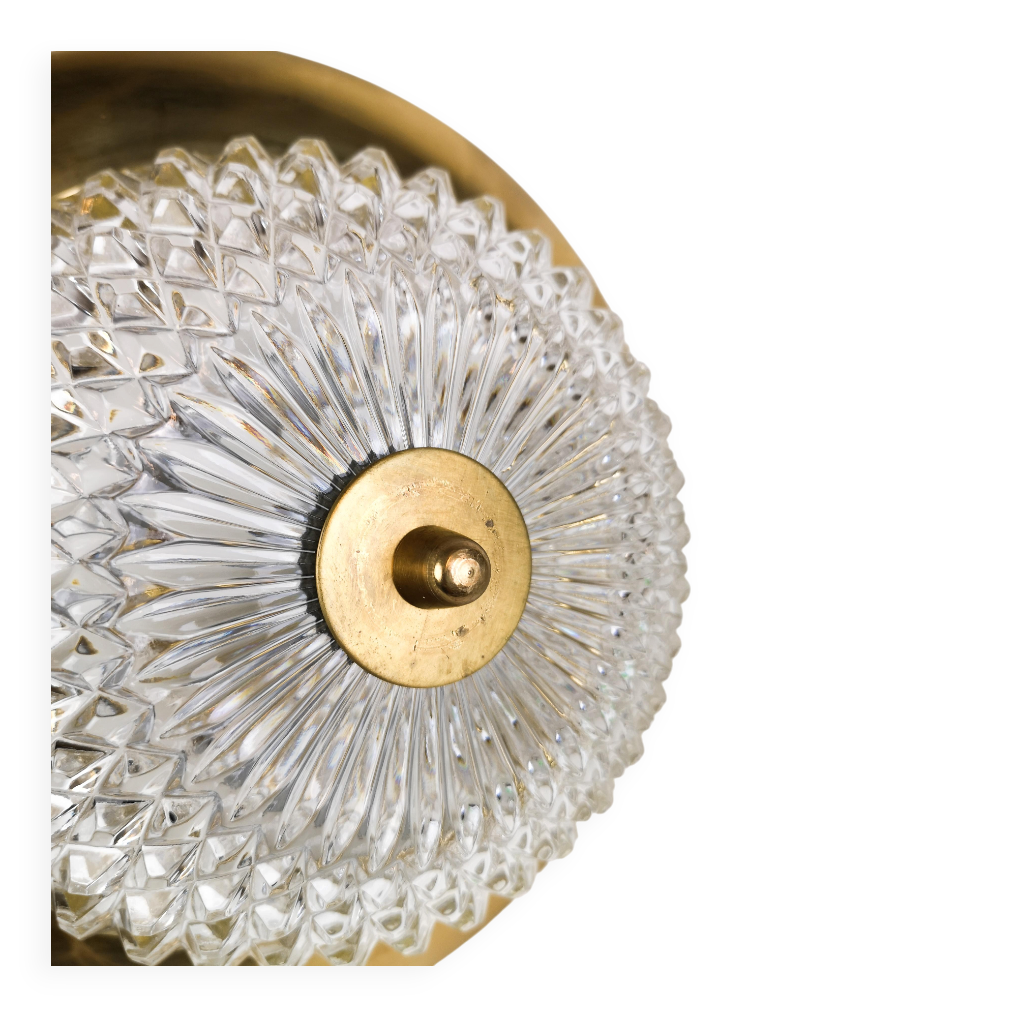 Brass and Crystal Ceiling Lamp from the 1960s by Tyringe for Orrefors, Sweden