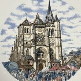 Lot of 2 Sarreguemines earthenware cake dishes from Ma Normandie circa 1950