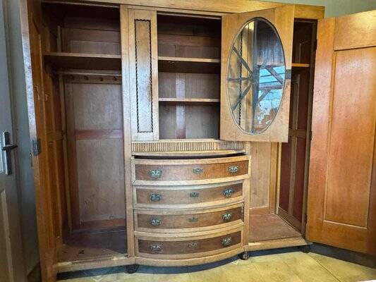 Art Deco Wooden Cabinet with Oval Glass Window and Drawers, 1930s