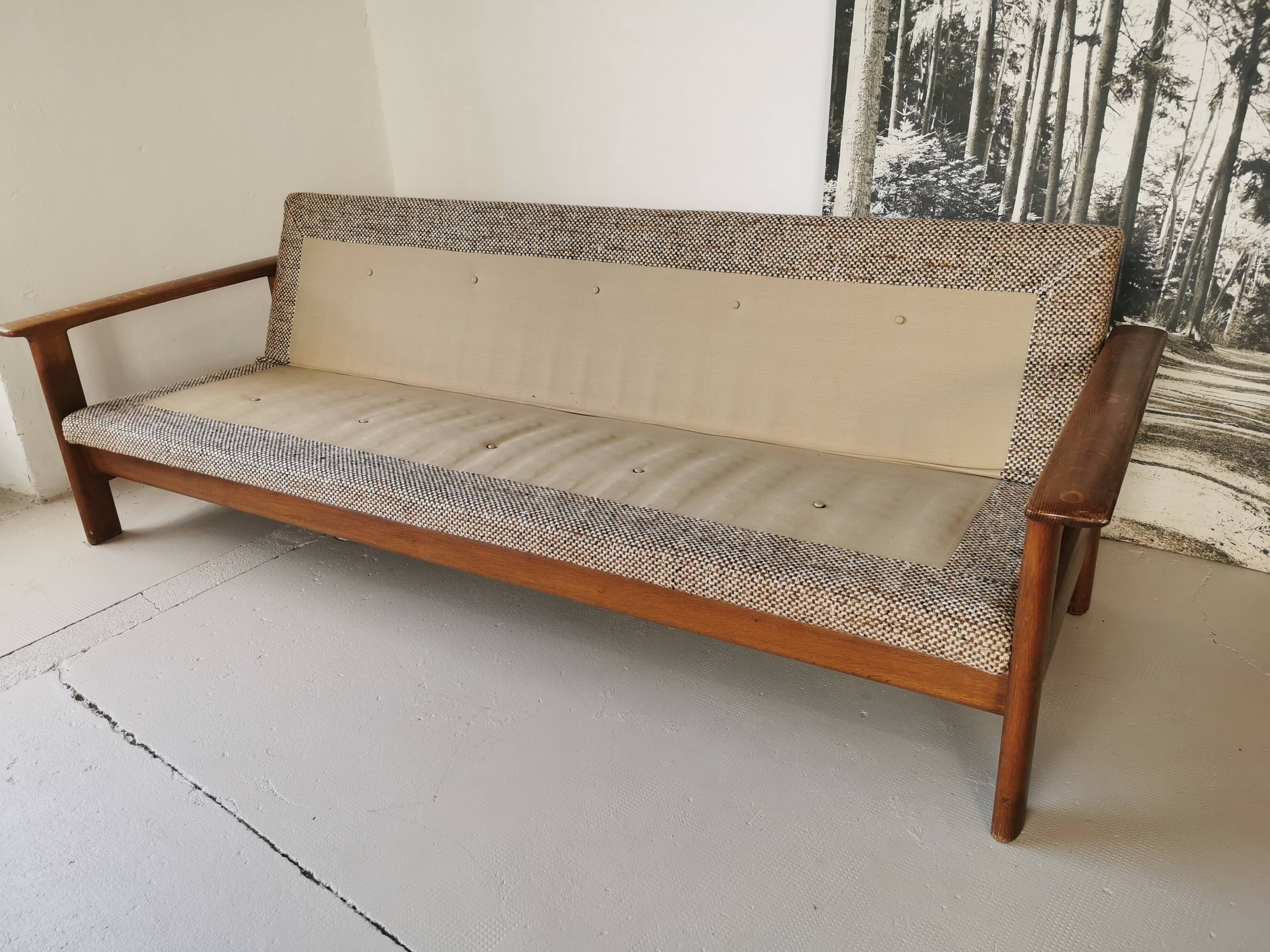Banquette day bed en chêne design 1970