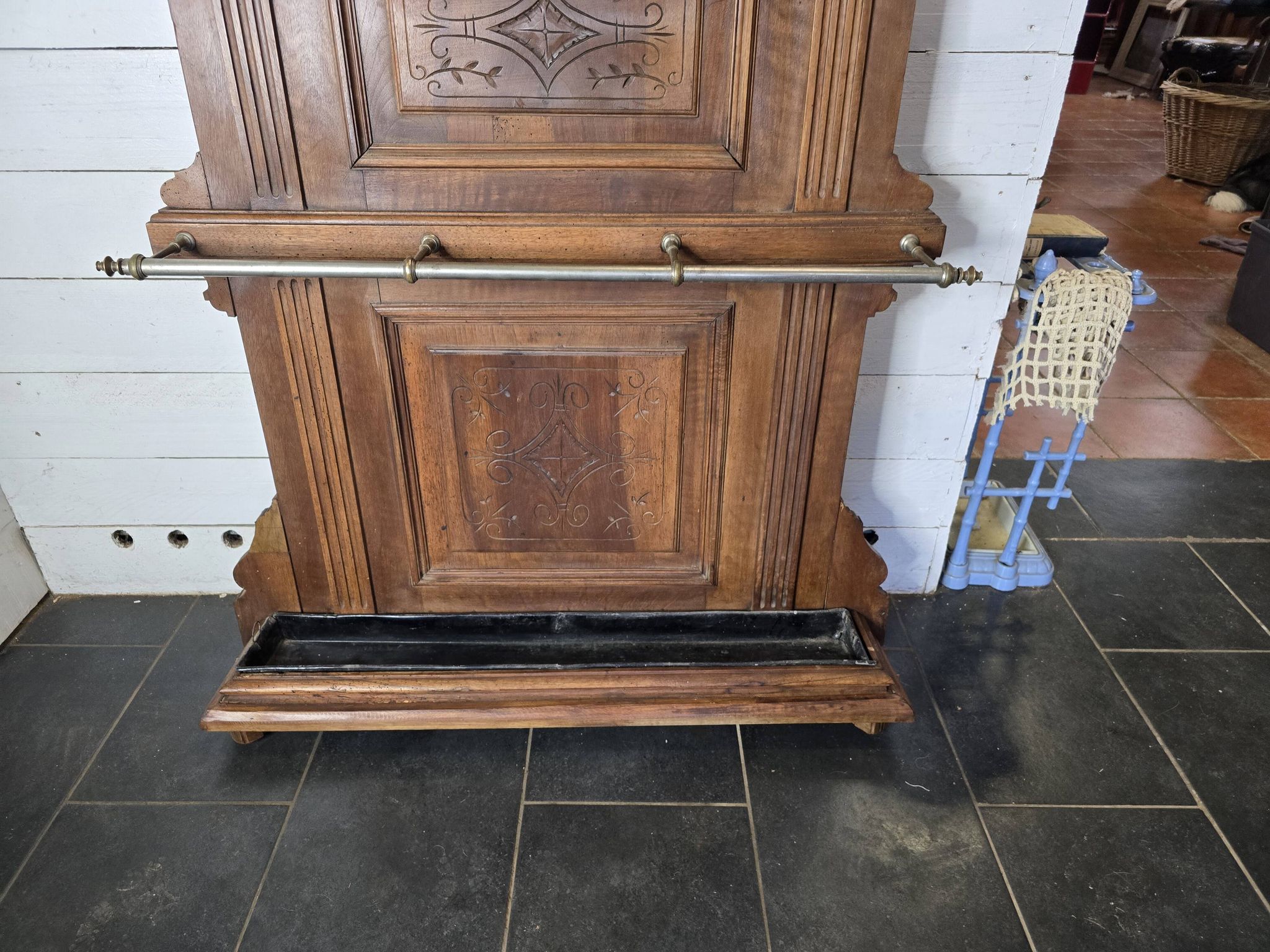 Old locker room or coat rack in walnut