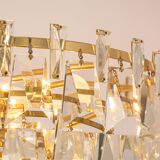 Large chandelier in gilded brass and crystal, by Palwa, Germany, 1970s.