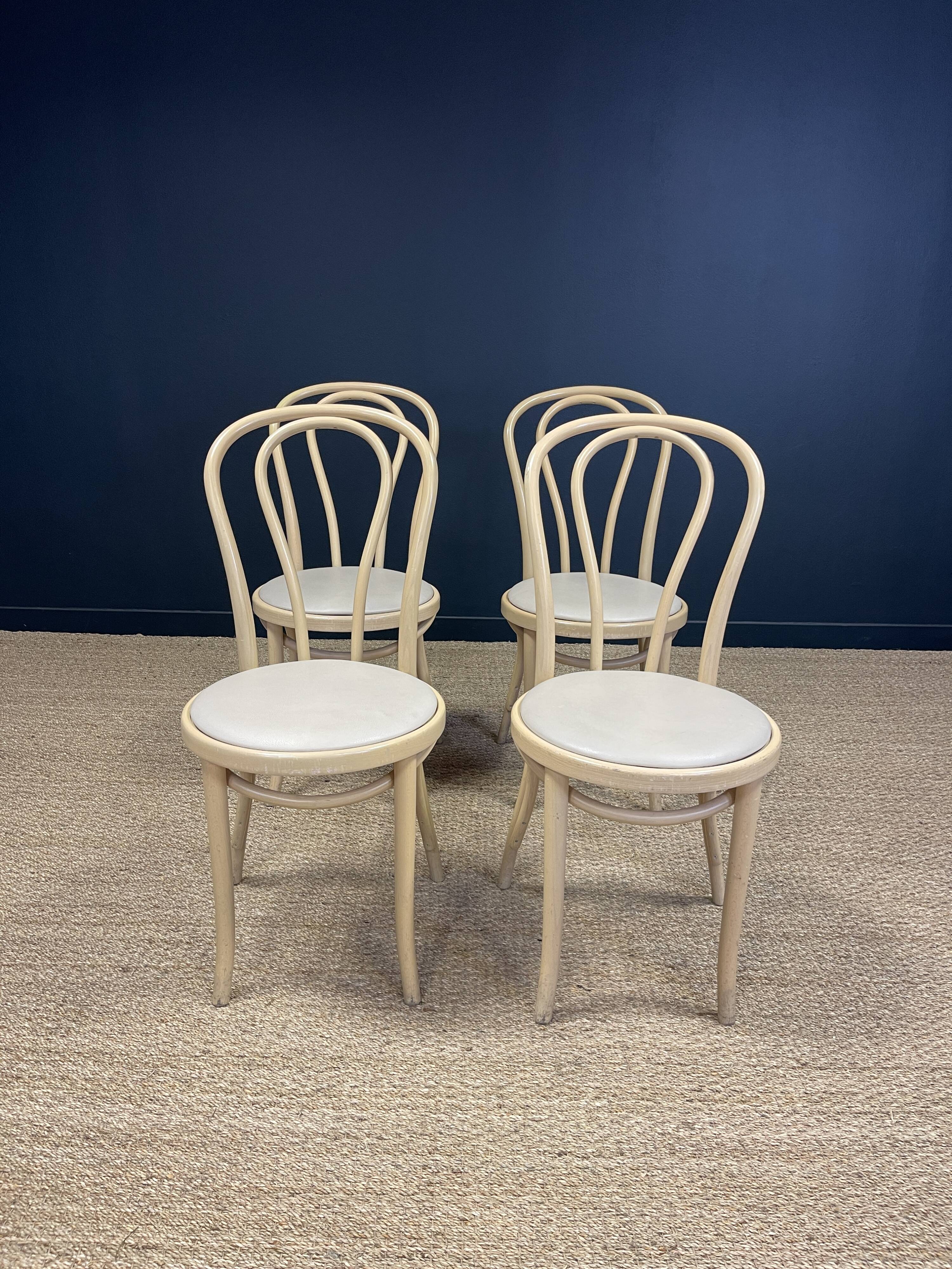 Set of 4 Thonet type bistro chairs light curved wood & Skaï GO IN Germany