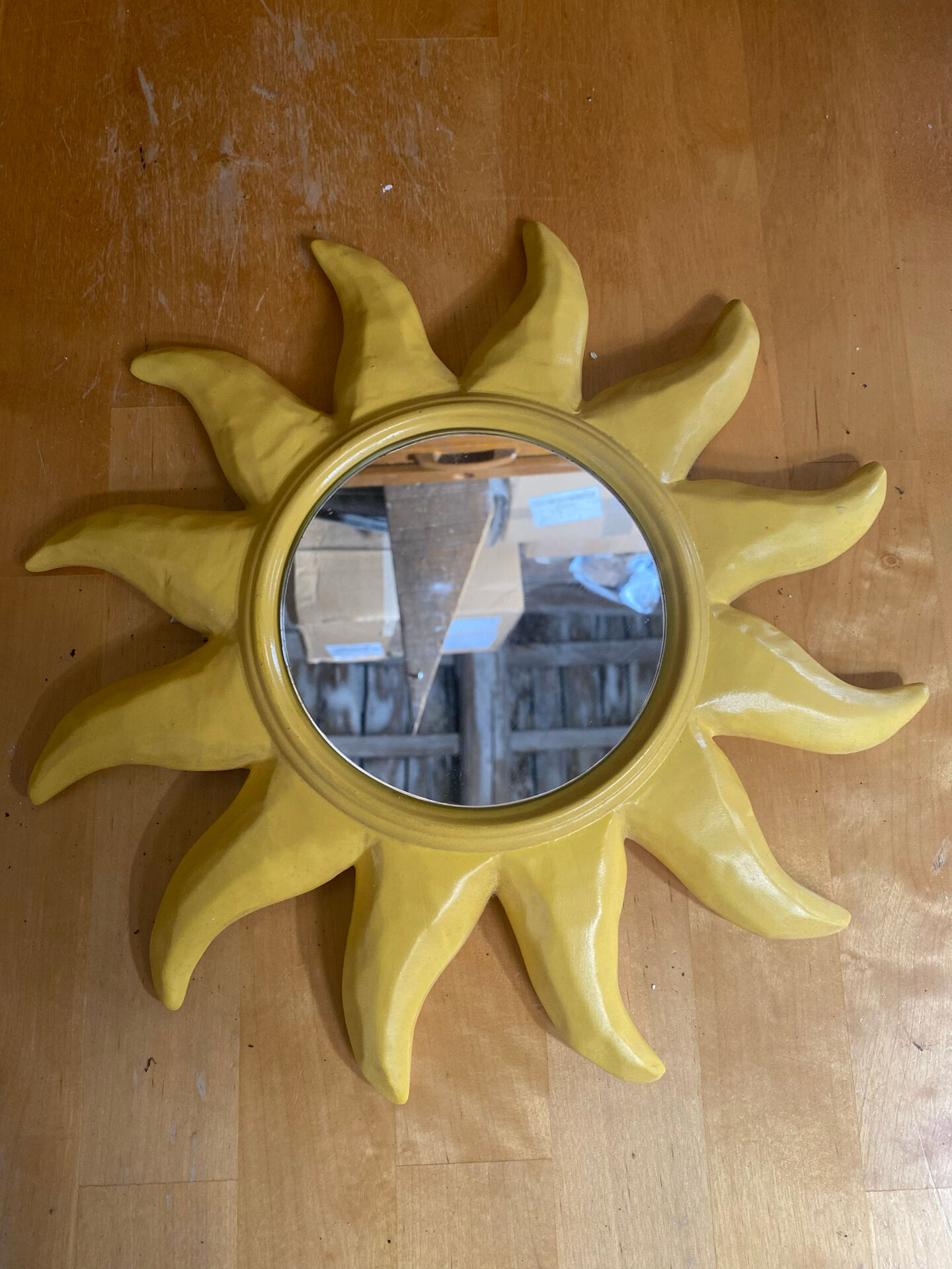 Vintage Yellow Ceramic Sun Mirror D. DINIS #E067