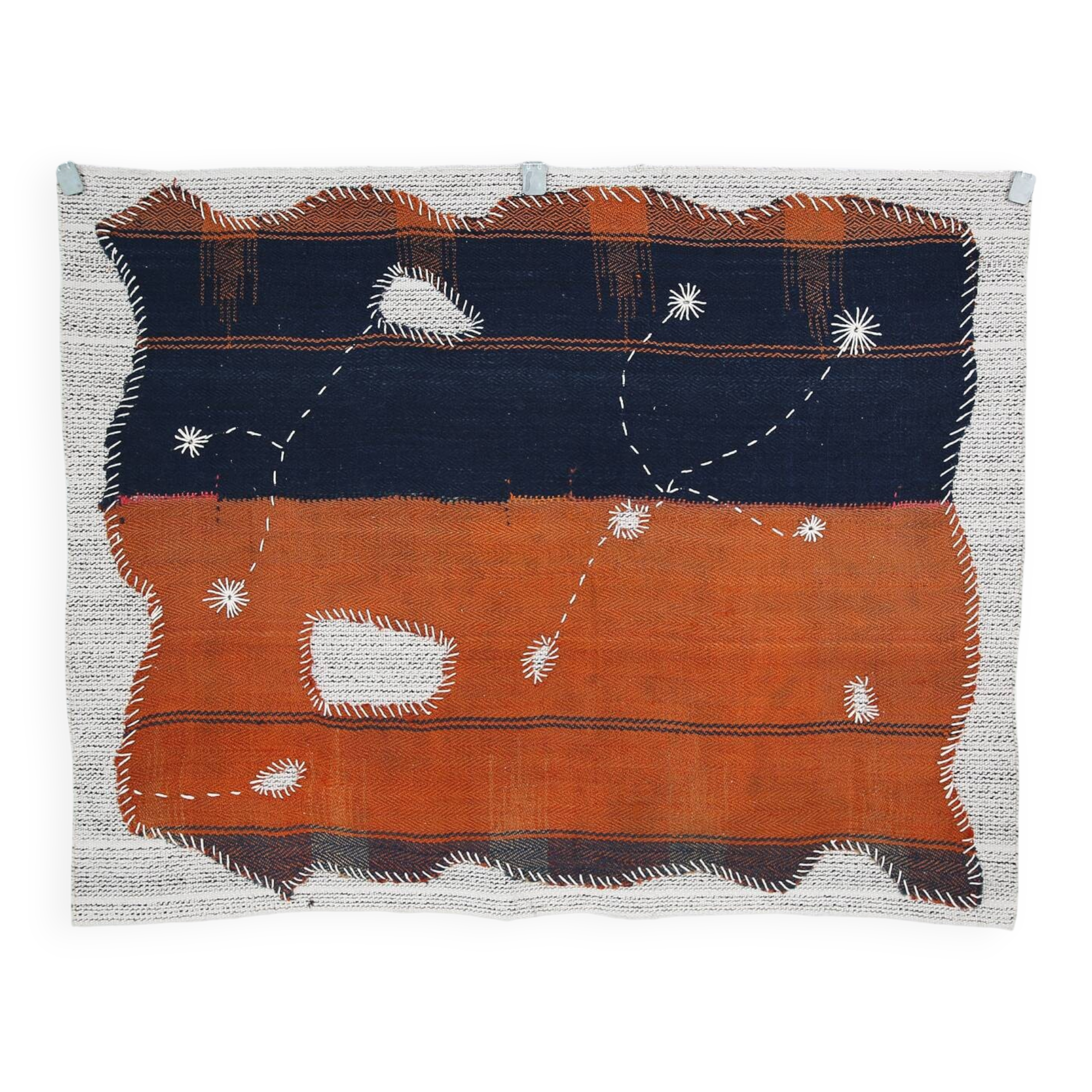 Navy Blue Hand Woven Wool Wall Hanging Tapestry Rug, 105x135 Cm