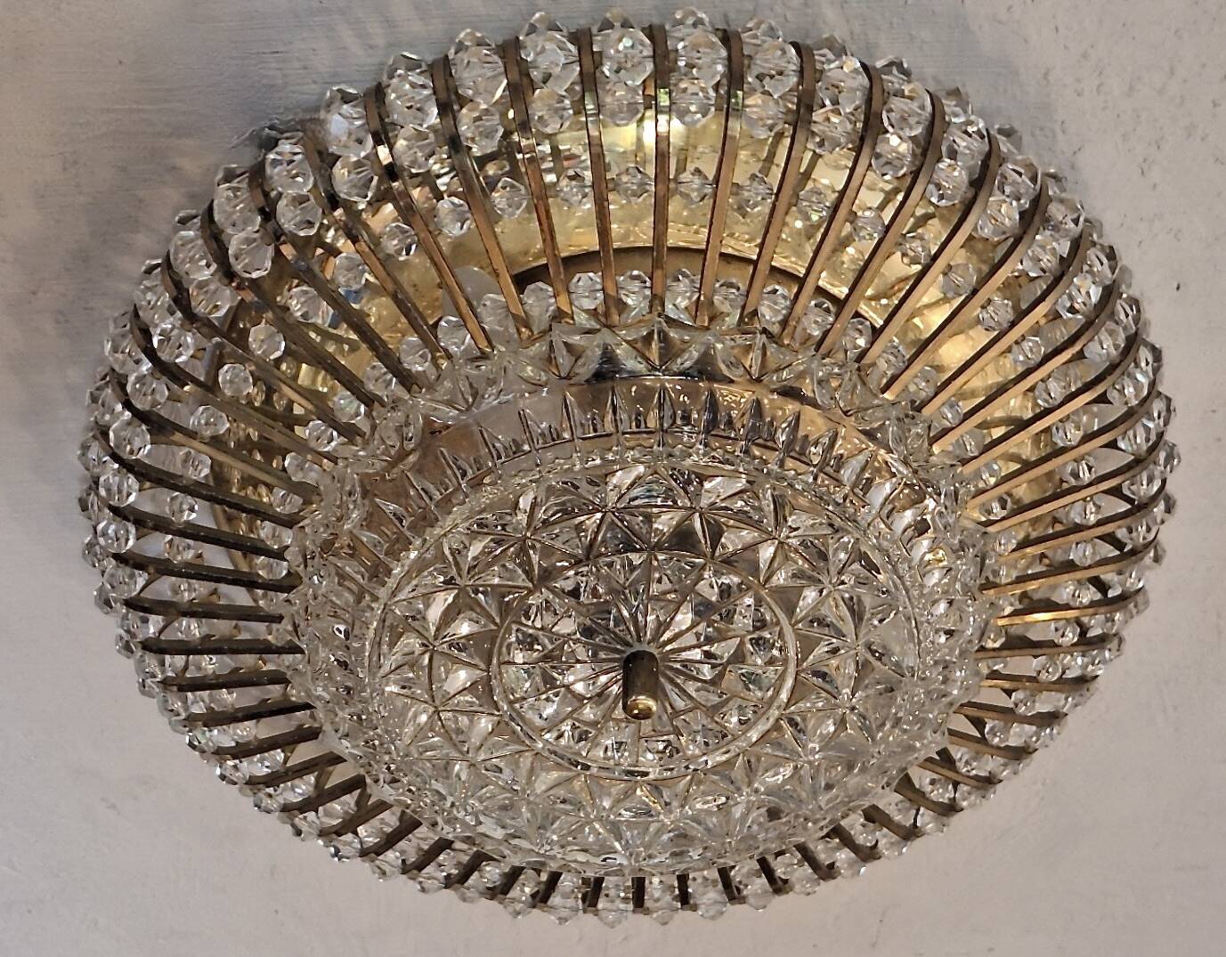 Brass and Glass Ceiling Light by Ernst Palme Palwa, 1970s