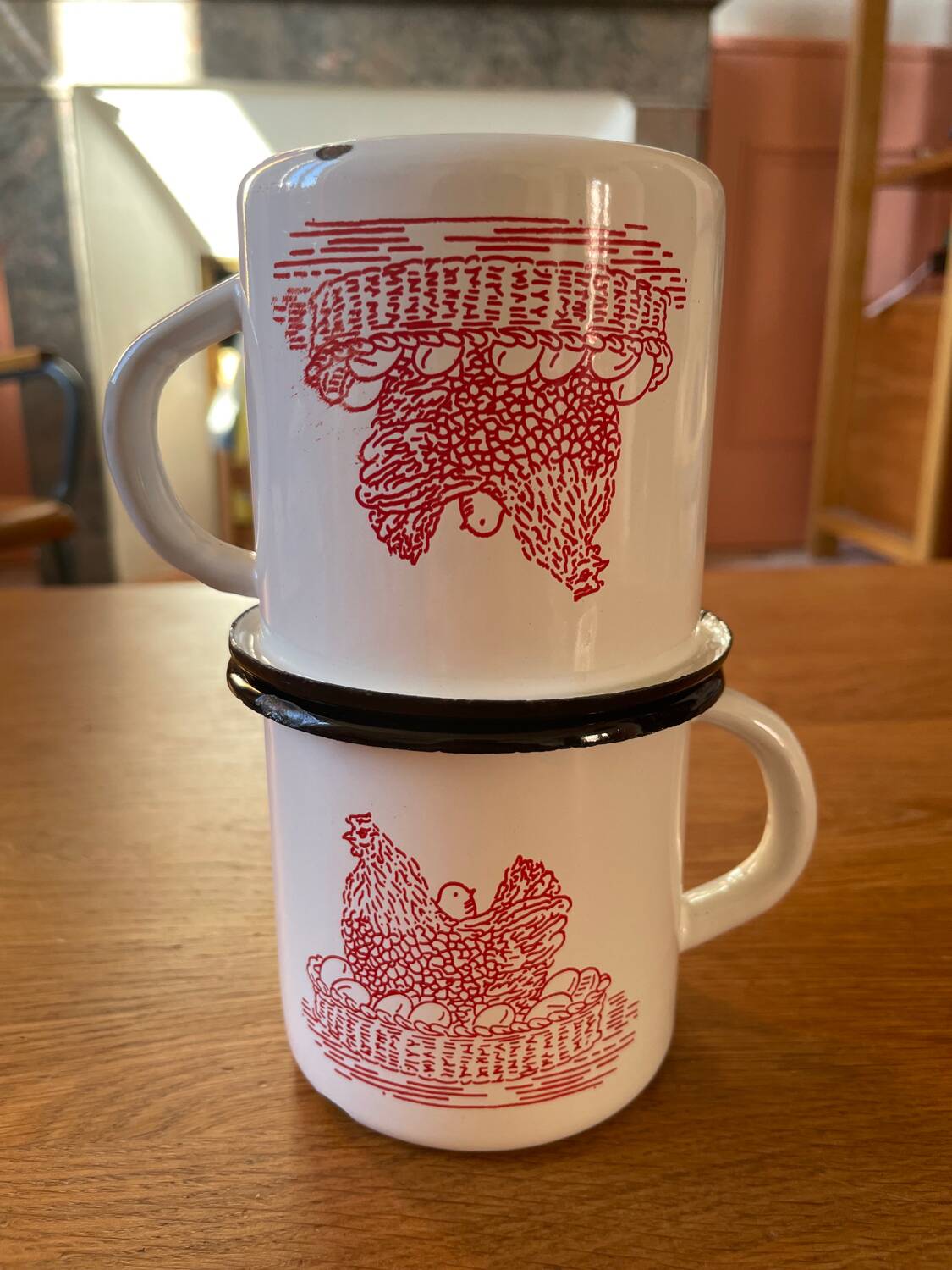 Duo of Geneviève Lethu enameled cups