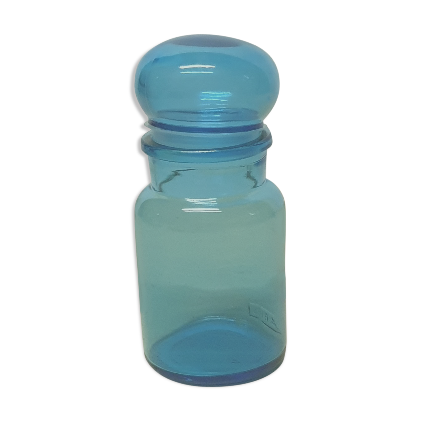 Apothecary-style jar ariel blue 70s